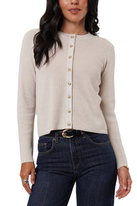 Crop Waffle Cardigan | Gunmetal Heather, Pumice Heather
