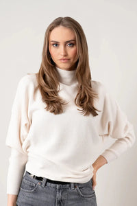 Funnel Neck Waffle Knit Sweater | Cream, Pumice Heather