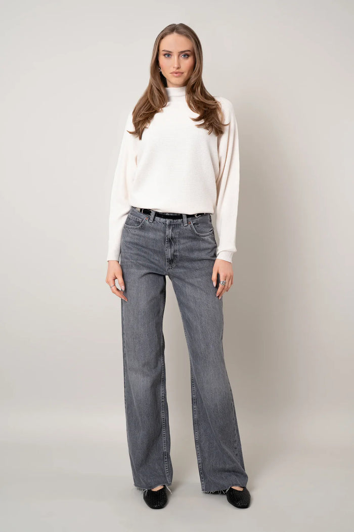 Funnel Neck Waffle Knit Sweater | Cream, Pumice Heather