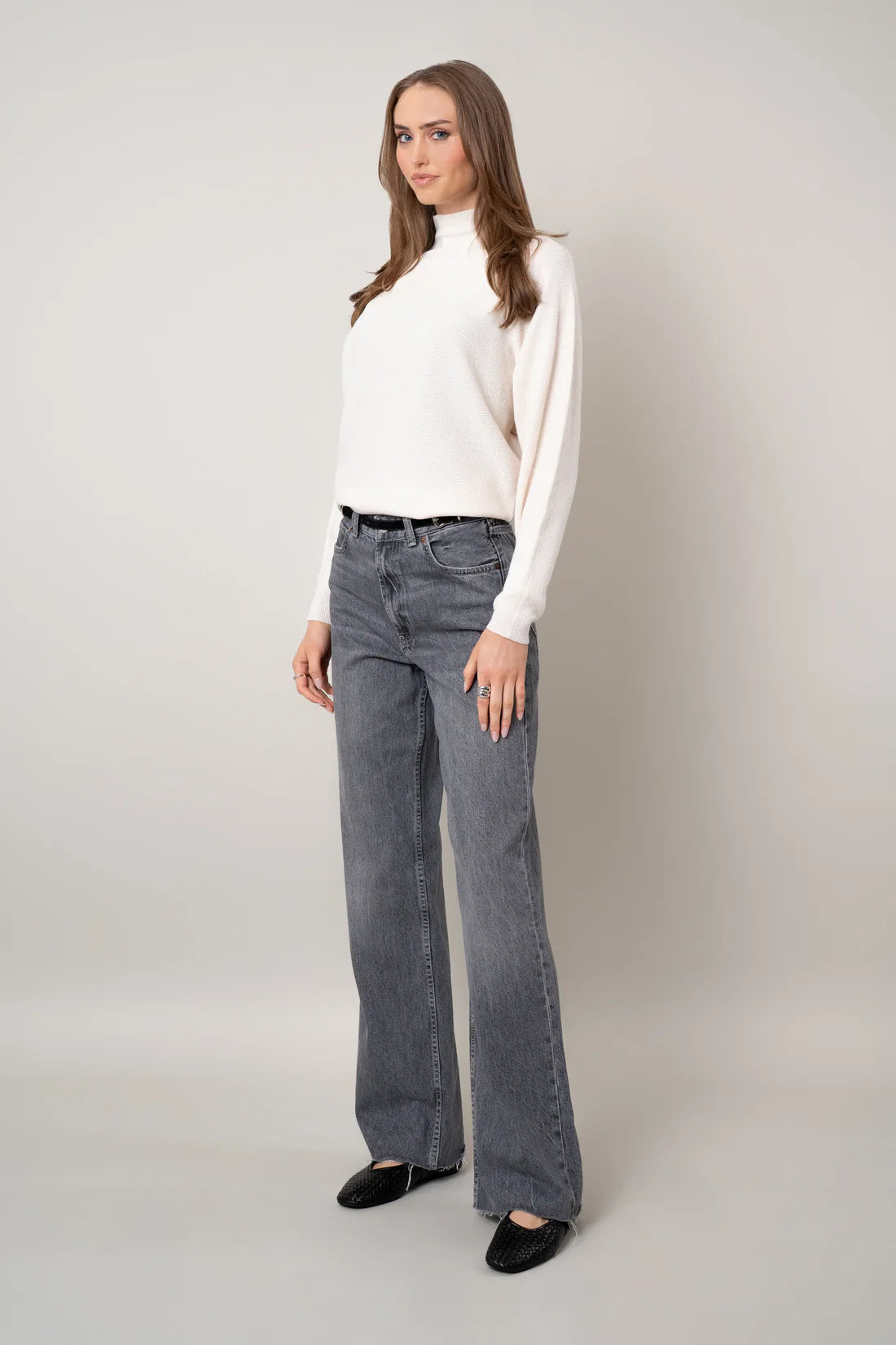 Funnel Neck Waffle Knit Sweater | Cream, Pumice Heather