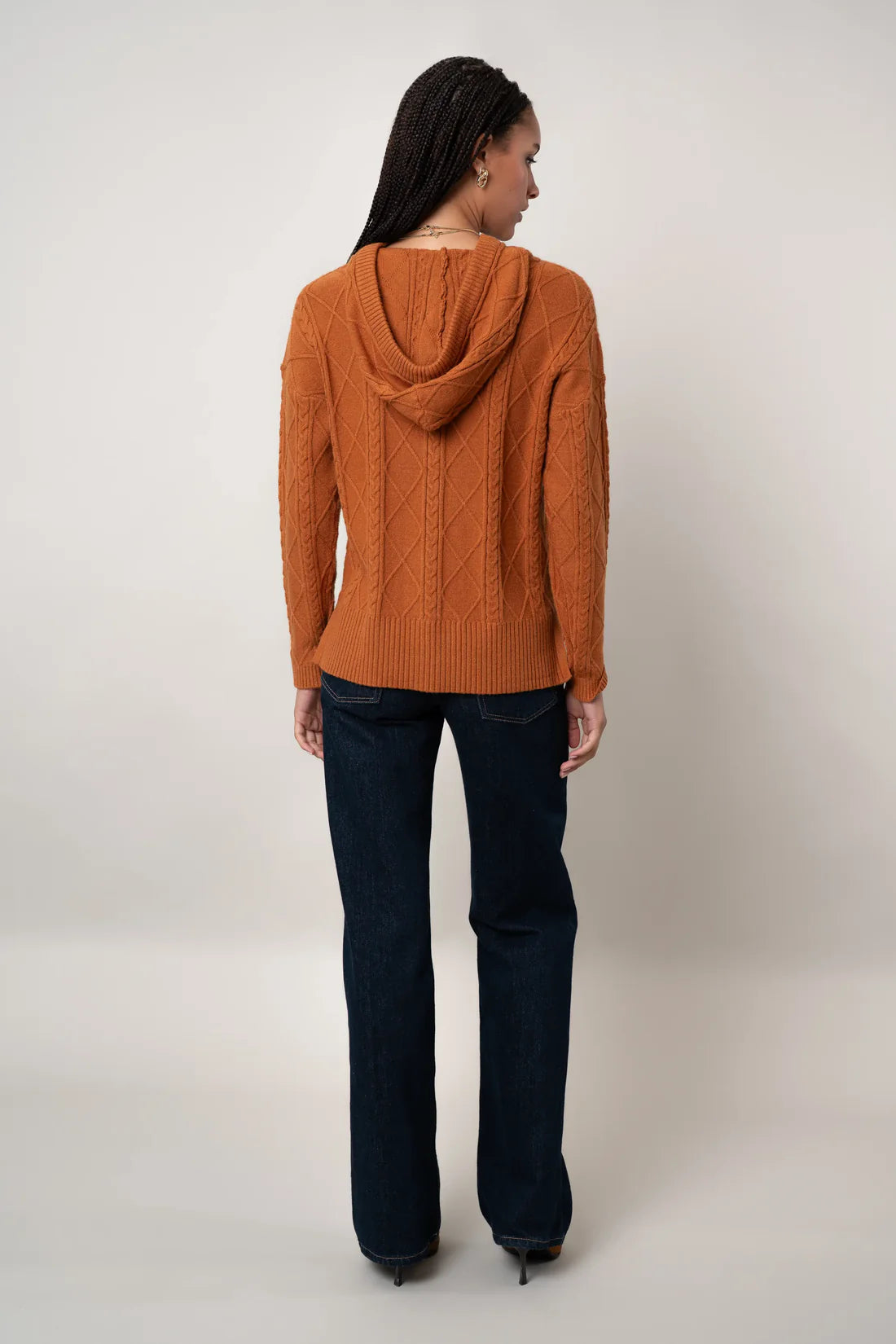 Cable Hoodie Sweater | Apricot Buff, Cream