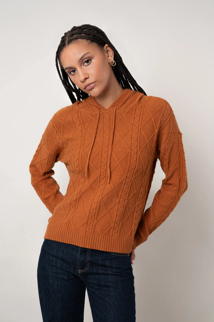 Cable Hoodie Sweater | Apricot Buff, Cream
