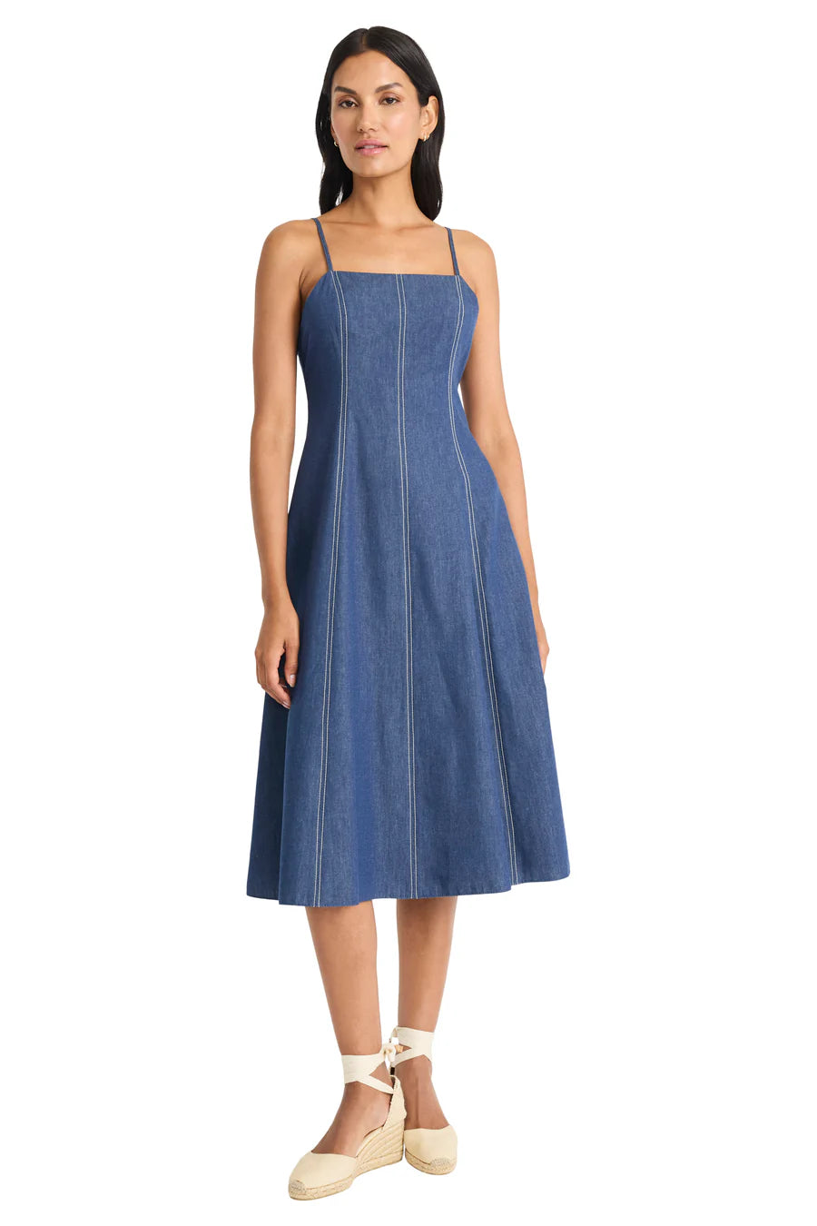 Square Neck Seamed Cami Maxi Dress | Denim
