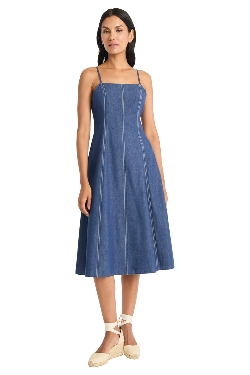 Square Neck Seamed Cami Maxi Dress | Denim