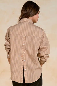Long-Sleeve Stripe Button Back Shirt | Tan Stripe