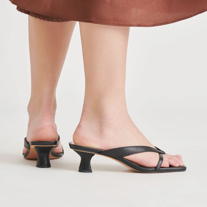 Horizontal Strap Chunky Kitten Heel | Onyx Leather