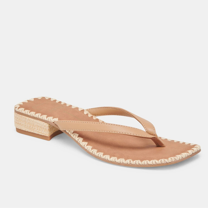 "Barty" Leather Strap Low Block Sandal | Light Tan
