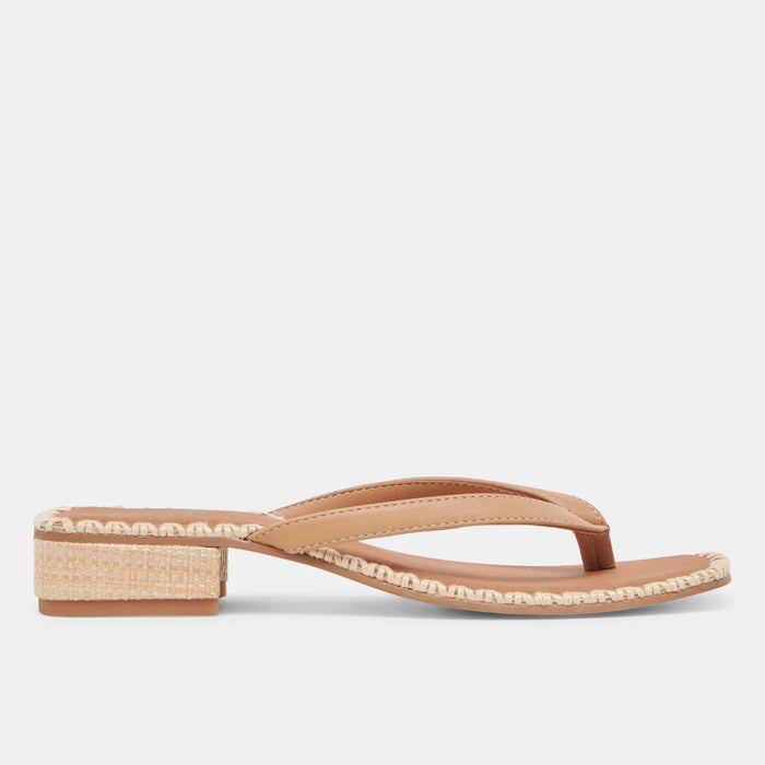 "Barty" Leather Strap Low Block Sandal | Light Tan