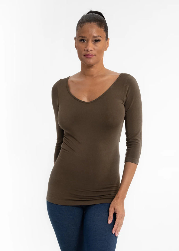 3/4 Sleeve Top | Olive, Black