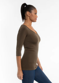 3/4 Sleeve Top | Olive, Black