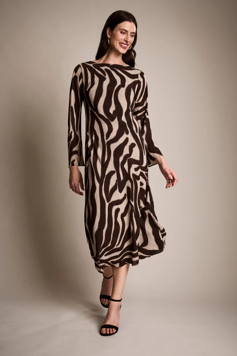 Long-Sleeve Midi Dress | Khaki/Brown