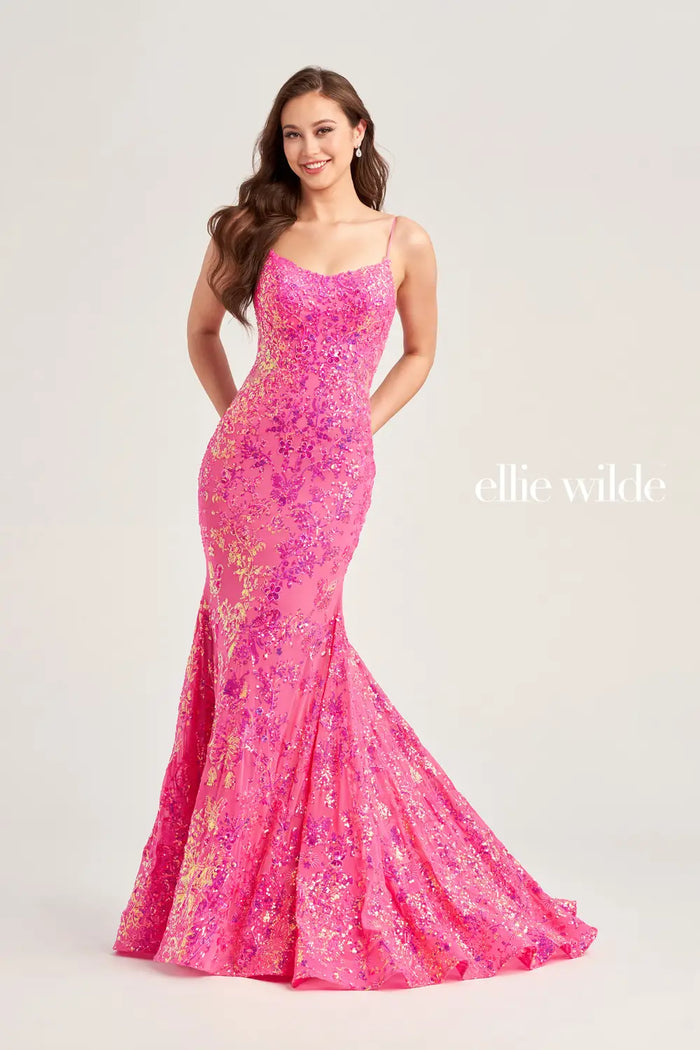 Ellie Wilde 35015 Cami Sequin Patterned Gown