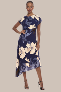 Cap Sleeve Asymmetric Hem Dress | Navy/Marlin