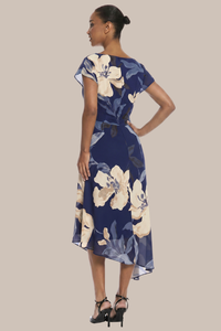 Cap Sleeve Asymmetric Hem Dress | Navy/Marlin