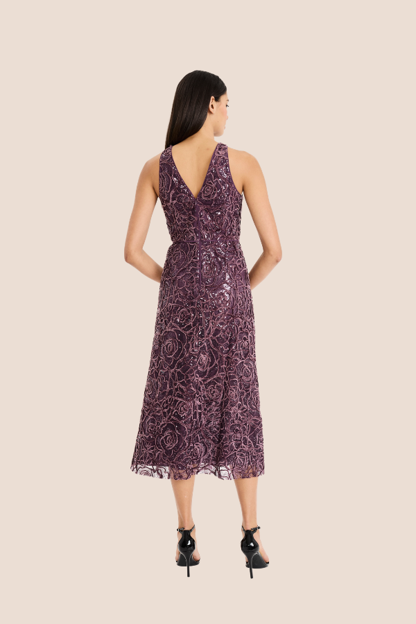 High Neckline Sleevless Fit and Flair Dress | Mauve