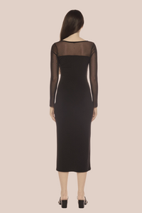 Long-Sleeve Mesh Jersey Dress | Black/Black