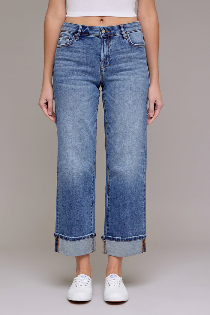 Ella Cuffed Wide Straight Leg | Medium Wash