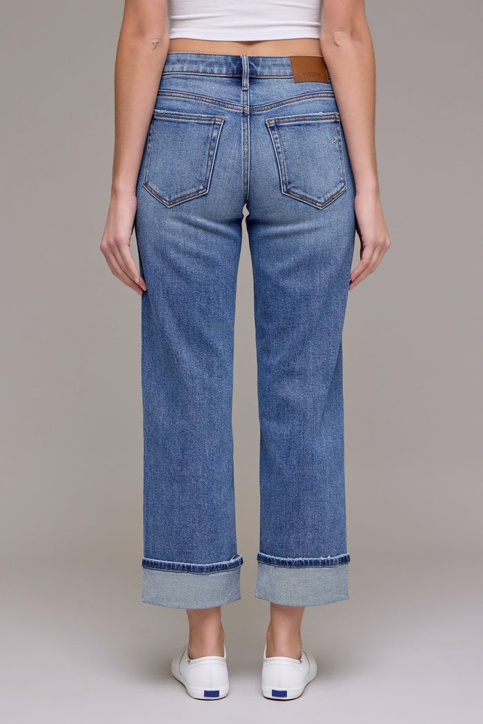 Ella Cuffed Wide Straight Leg | Medium Wash