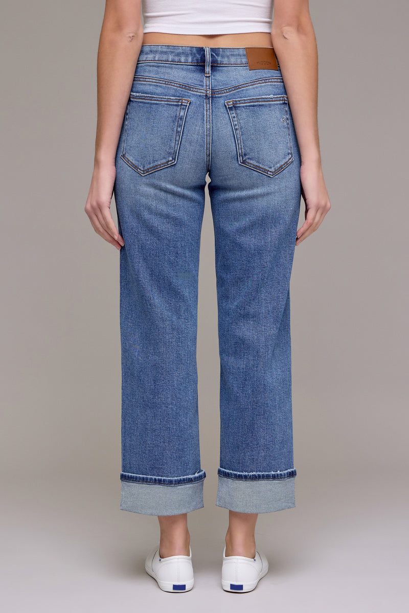 Ella Cuffed Wide Straight Leg | Medium Wash