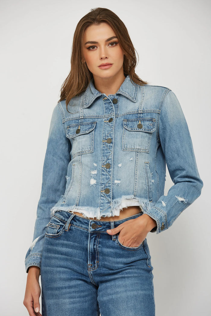 Distressed Denim Jacket | Light Blue