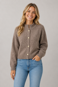 Mock Neck Cardigan | Mocha