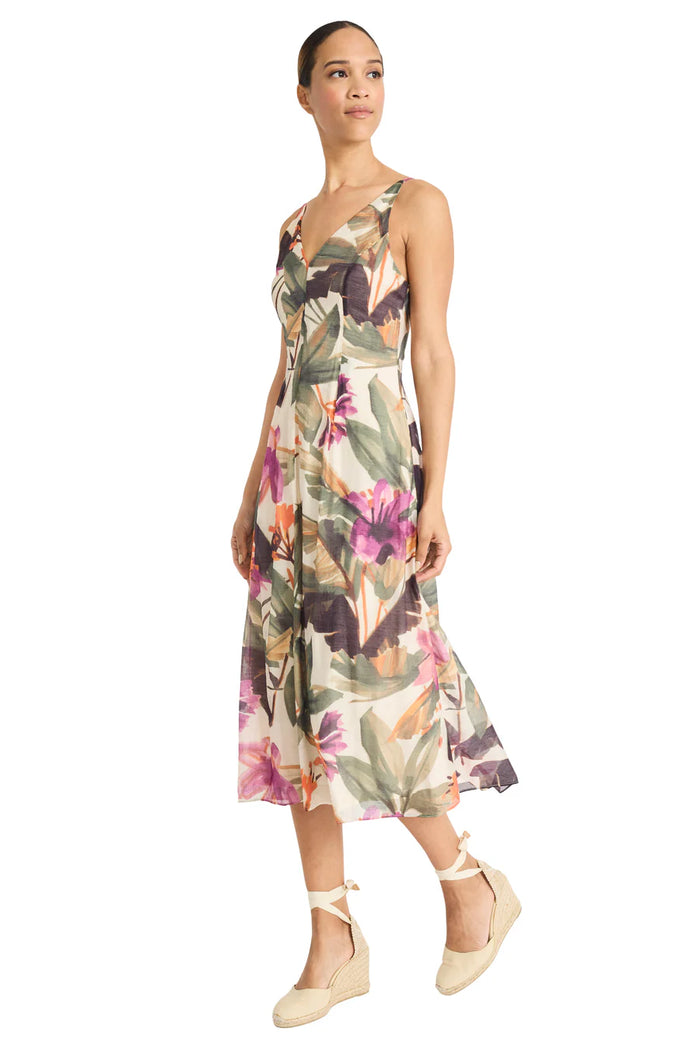 Double Floral V-Neck Seamed Dress | Ivory/Berry
