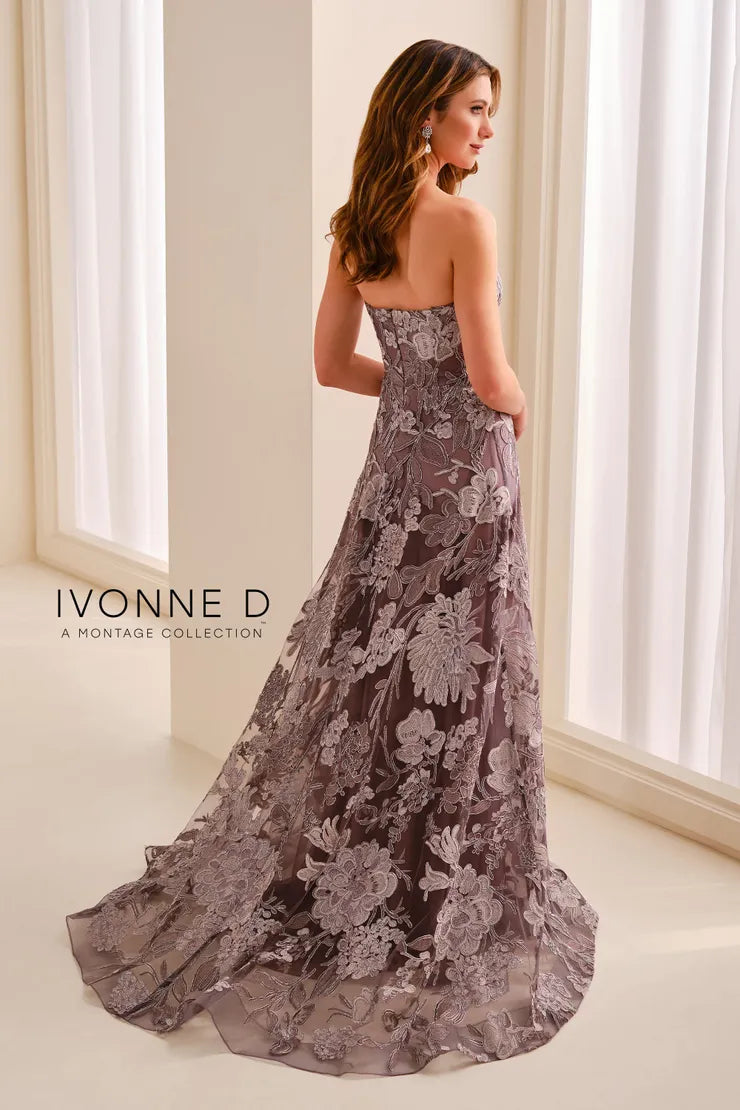 Ivonne D ID2211 Strapless Embroidered Tulle Ballgown