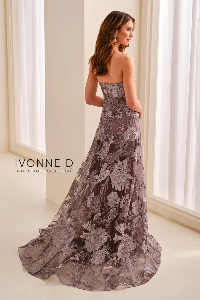 Ivonne D ID2211 Strapless Embroidered Tulle Ballgown