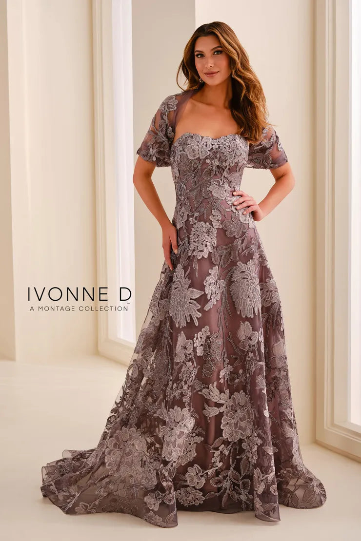 Ivonne D ID2211 Strapless Embroidered Tulle Ballgown