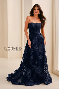 Ivonne D ID2211 Strapless Embroidered Tulle Ballgown