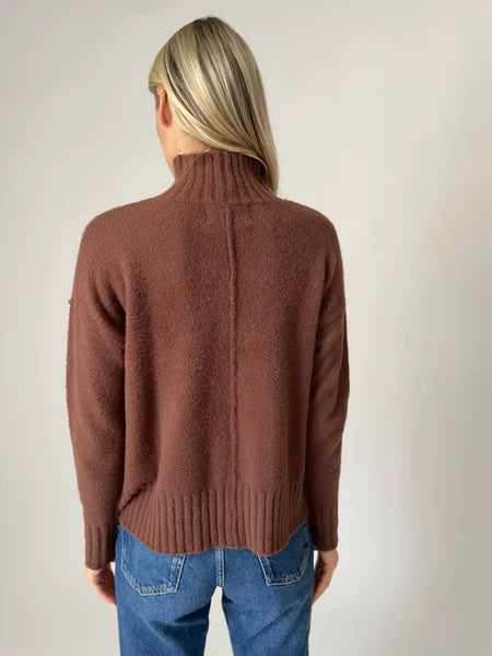 Long Sleeve Turtle Neck Sweater Top | White, Brown