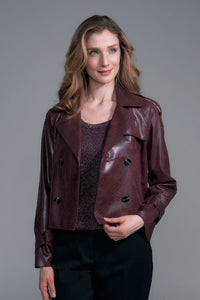 Crop French Faux Leather Jacket | Wine