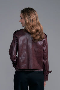 Crop French Faux Leather Jacket | Wine