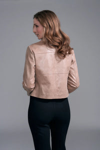 Crop Zip Faux Leather Jacket | Warm Taupe, Black