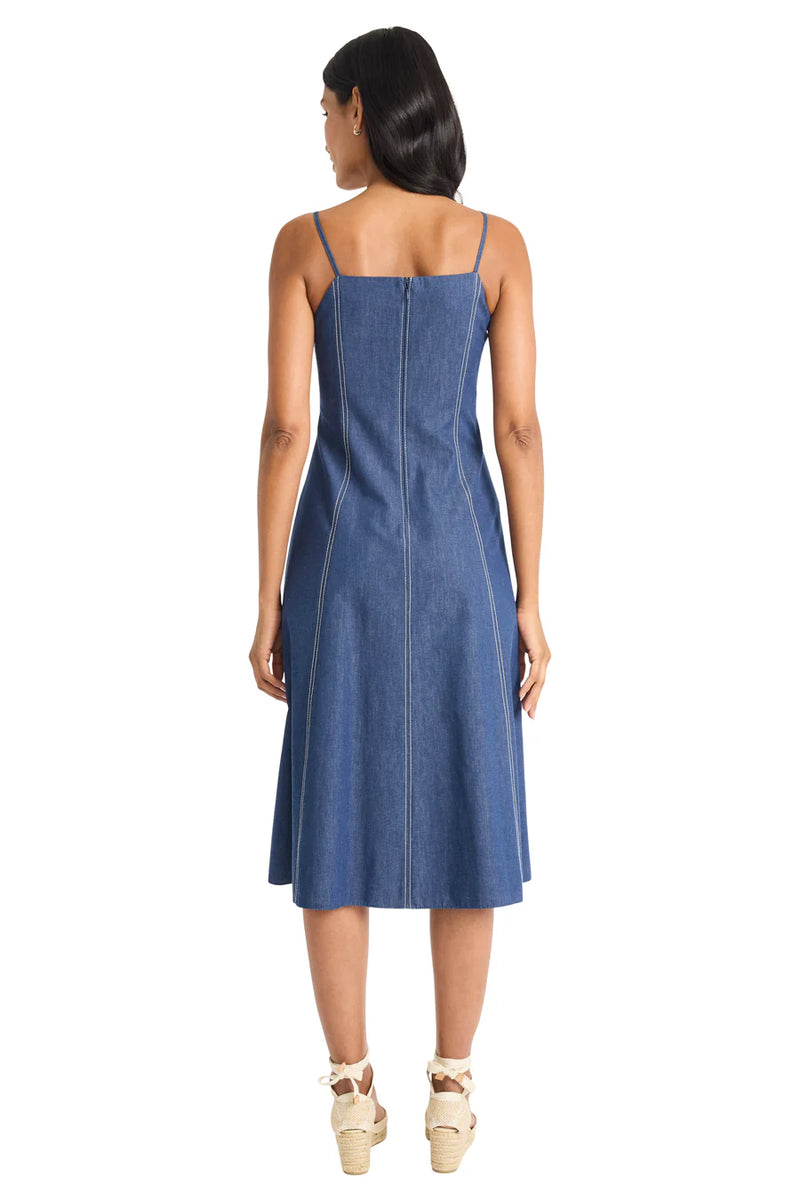 Square Neck Seamed Cami Maxi Dress | Denim