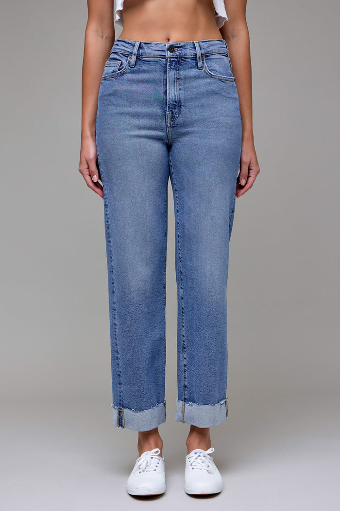 Ella High Rise Classic Straight Jean with 2" Cuff | Medium Wash