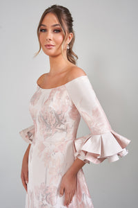 Jade Couture K288022 Ruffle Sleeve Off the Shoulder Jacquard Gown