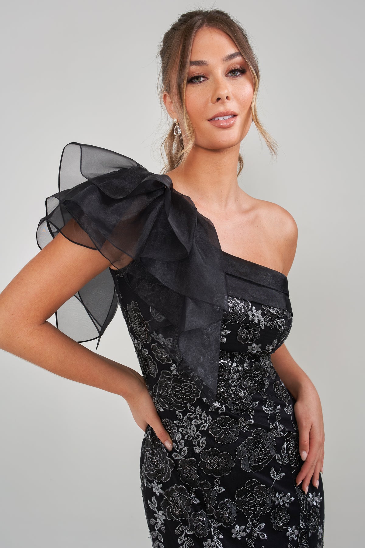 Jade Couture K288025 One Shoulder Becky Embroidered Lace Gown