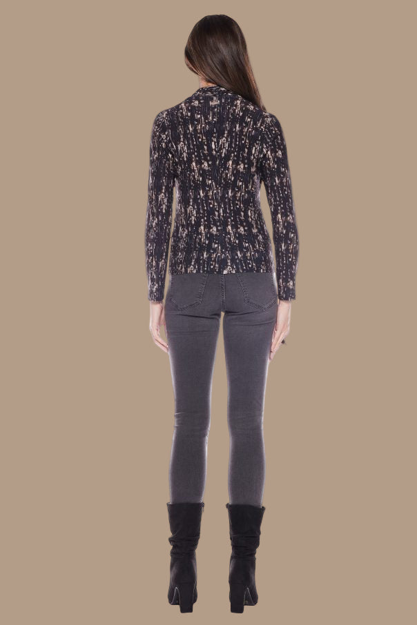 Long-sleeve Rouched V-Neck Top | Brown/Black