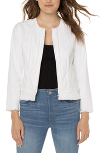 Frayed Zip Denim Jacket | Bright White