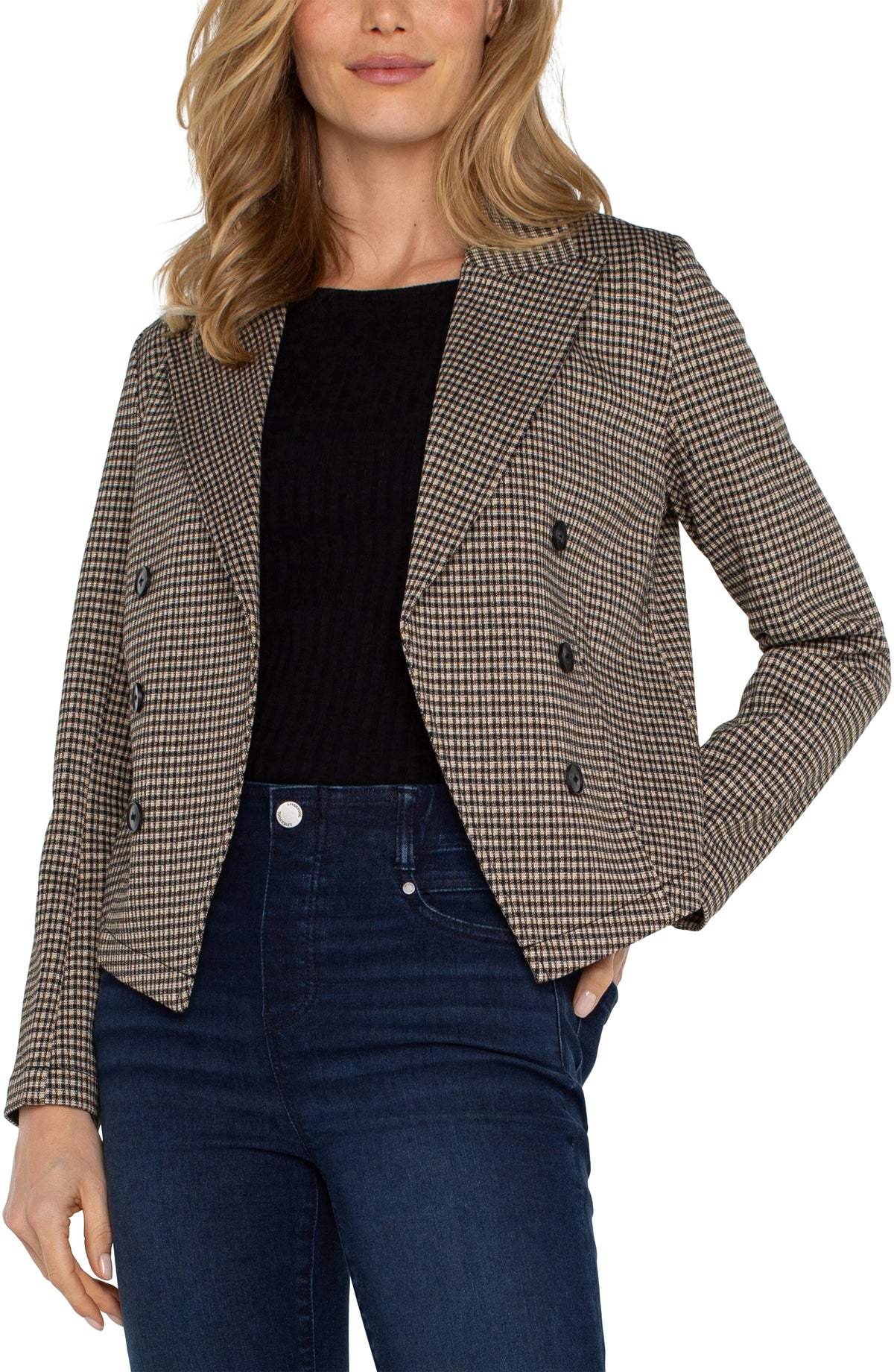 Open Front Blazer | Black Tan Check