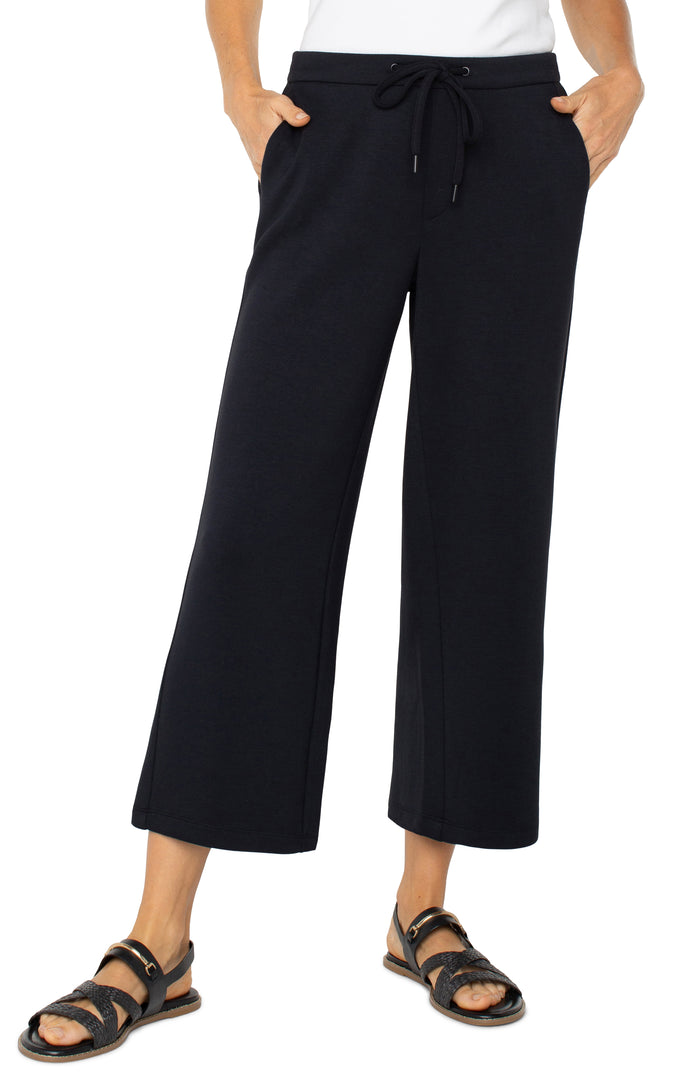 Pull-On Wide Leg Crop Trouser | Prussian Blue, Black
