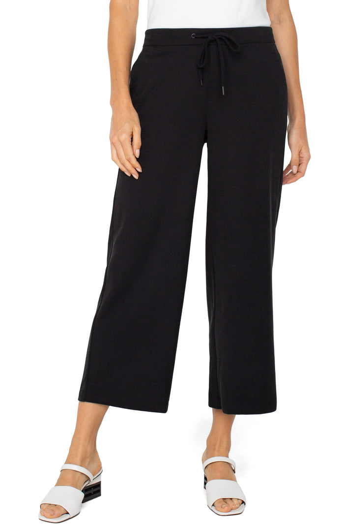 Pull-on Wide Leg Crop Trouser | Black