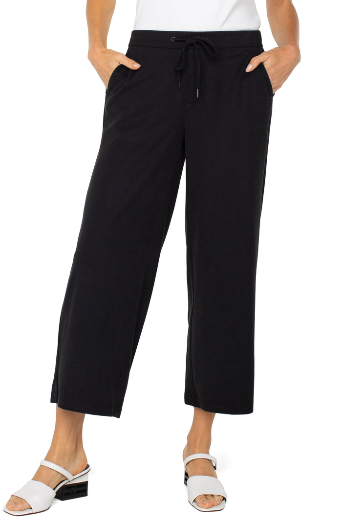 Pull-on Wide Leg Crop Trouser | Black