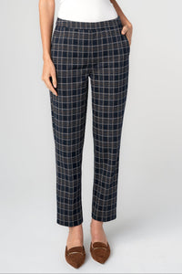 Kayla Pull On Trouser 28" Inseam | Navy/Tan Plaid