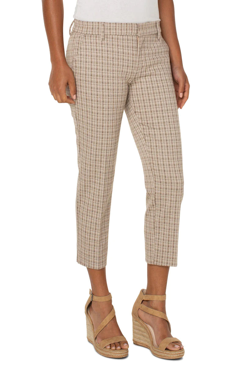 Kelsey Knit Crop with Slit Trouser | Capuccino Plaid
