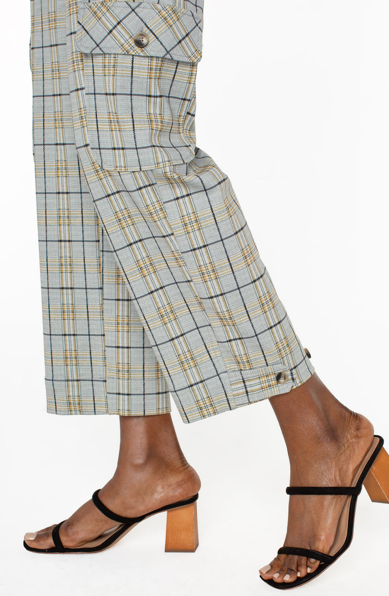 Utility Cargo Crop With Tab Hem | Taupe Multi Glen Plaid