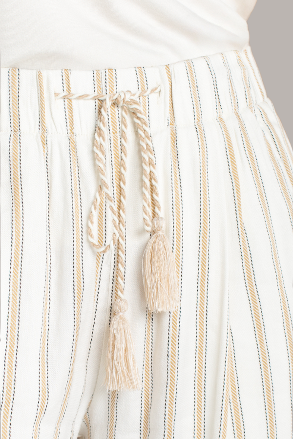 Pull On Wide-Leg Crop | Cream/Tan Stripe