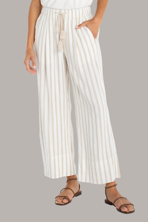 Pull On Wide-Leg Crop | Cream/Tan Stripe