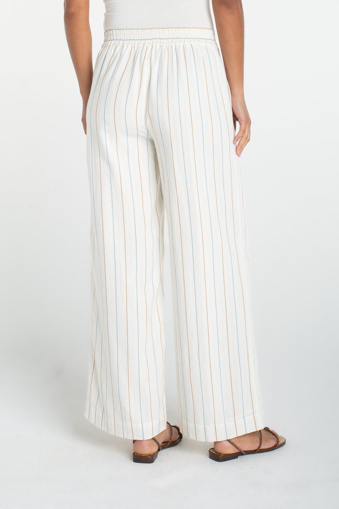 Pull-On Wide Leg Woven Pant | Cream/Blue